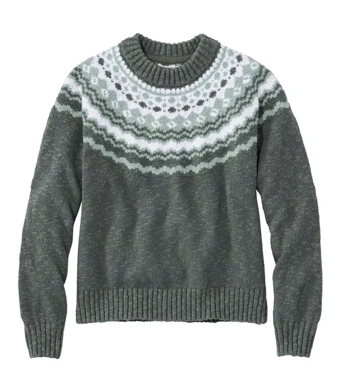 Cotton Ragg Relaxed Crewneck Sweater Yoke Fair Isle Women's Regular