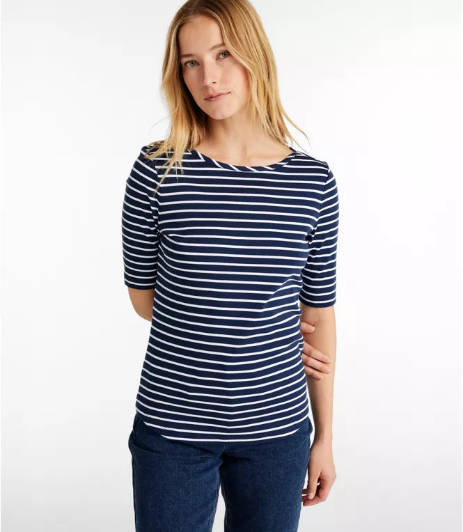 Pima Boatneck Elbow Sleeve Stripe Women's Regular