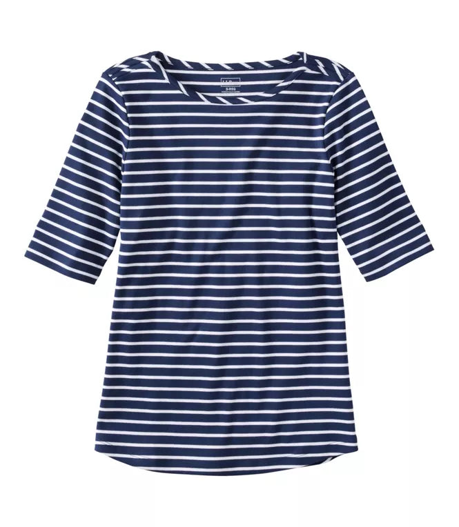 Pima Boatneck Elbow Sleeve Stripe Women's Regular