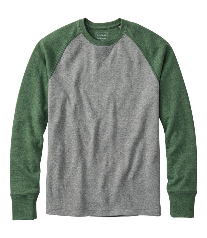 Washed Cotton Double-Knit Crewneck Long Sleeve Slightly Fitted Color Block Men's Regular