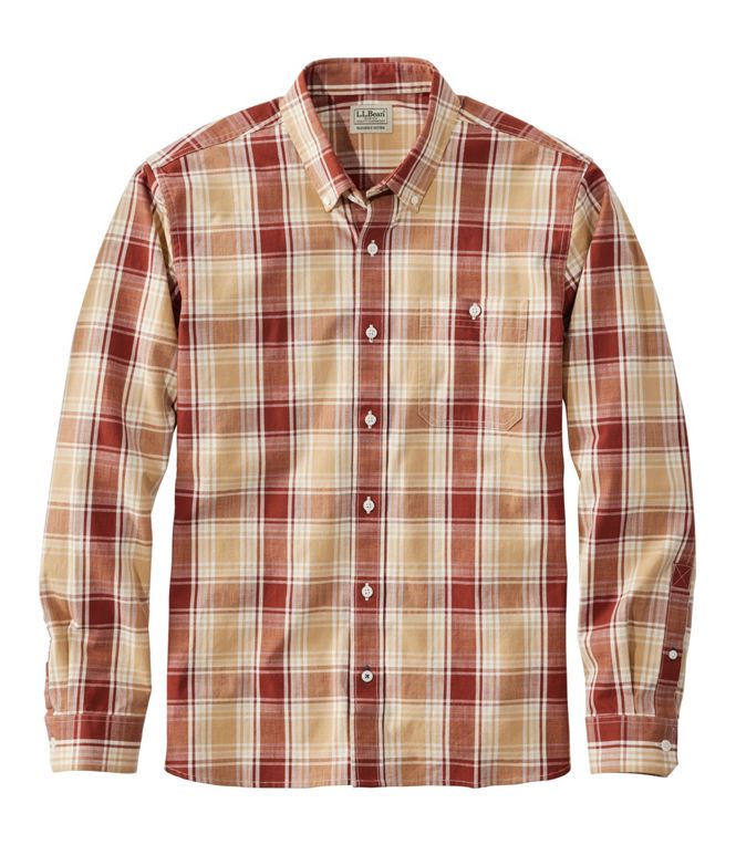Comfort Stretch Chambray Shirt Long Sleeve Slightly Fitted Plaid Men's Regular