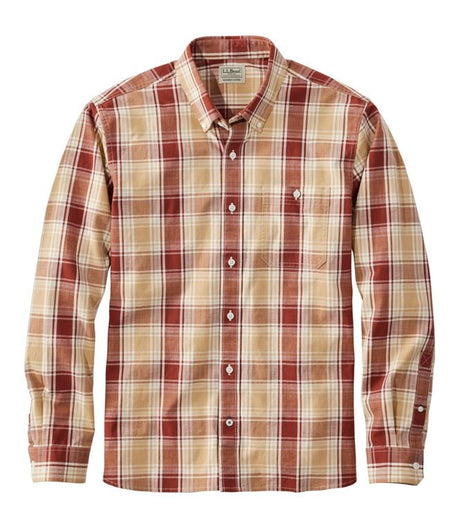 Comfort Stretch Chambray Shirt Long Sleeve Slightly Fitted Plaid Men's Regular