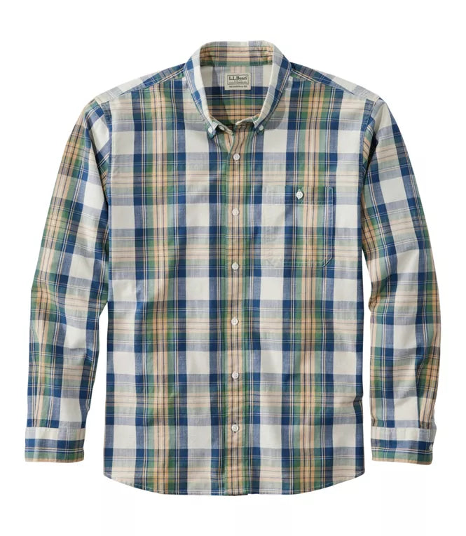 Comfort Stretch Chambray Shirt Long Sleeve Traditional Fit Plaid Men's Regular