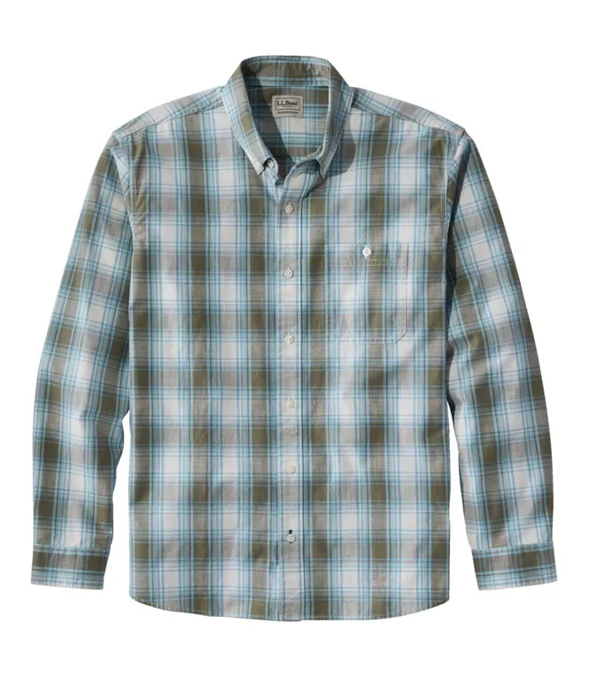 Comfort Stretch Chambray Shirt Long Sleeve Traditional Fit Plaid Men's Regular
