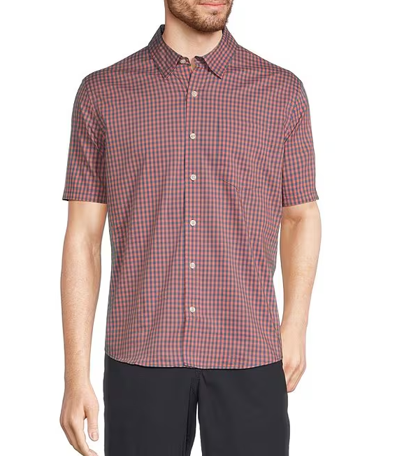 Comfort Stretch Performance Shirt Short Sleeve Slightly Fitted Plaid Men's Regular