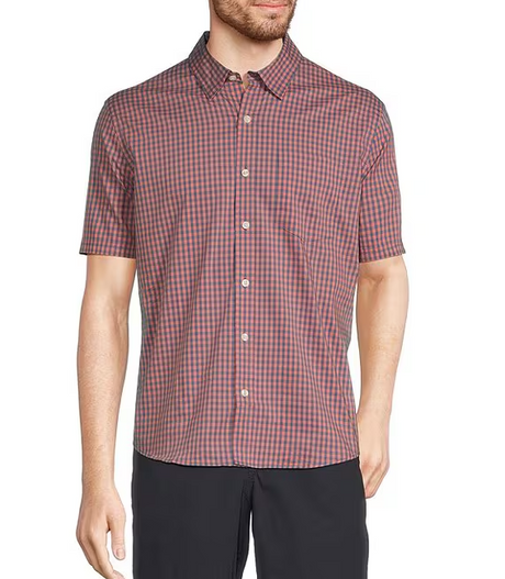Comfort Stretch Performance Shirt Short Sleeve Slightly Fitted Plaid Men's Regular